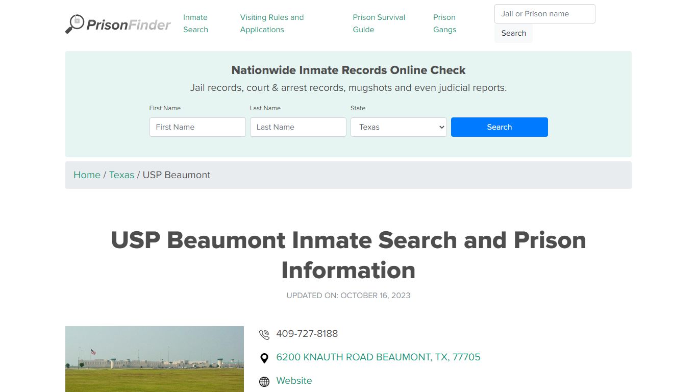 USP Beaumont Inmate Search and Prison Information - Prisonfinder.org